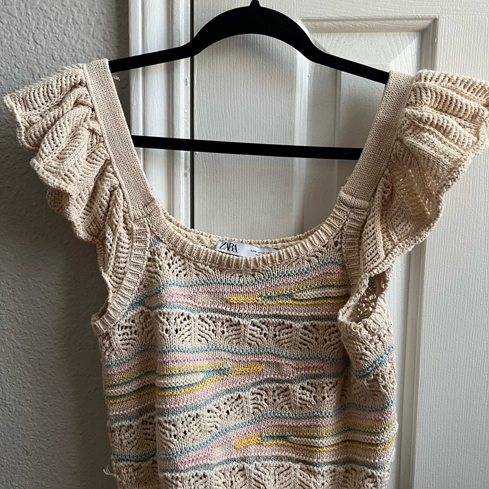 Zara Crochet Ruffle Sleeve Top